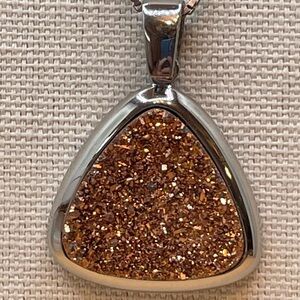 Unsigned 925 Sterling Silver Italian 29” Chain Stainless Steel Druzy Pendant
